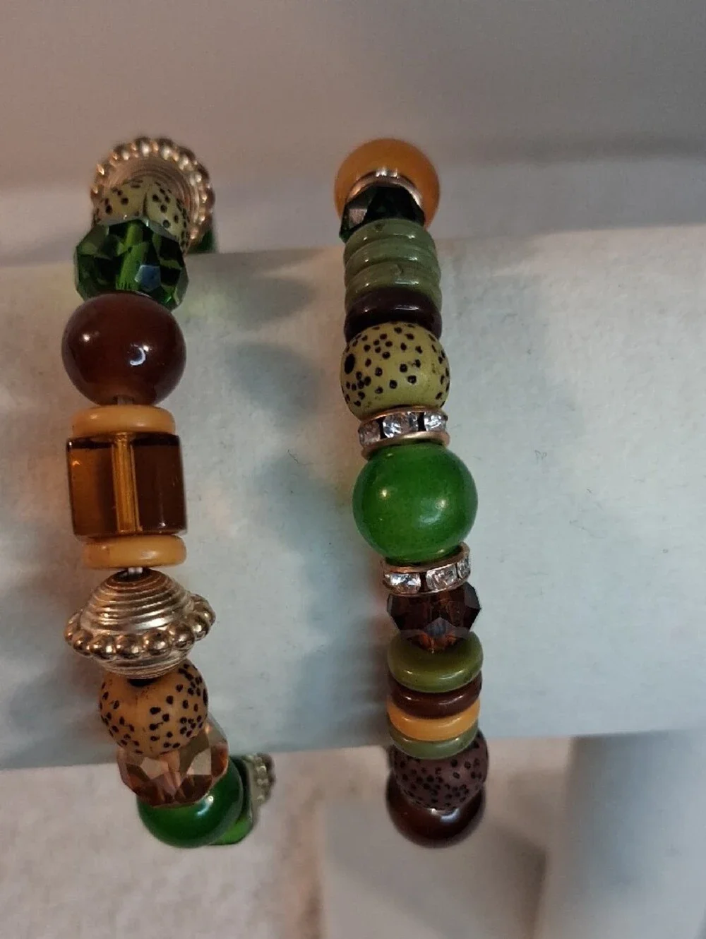Green and Brown Beaded Stretch Bracelet Set